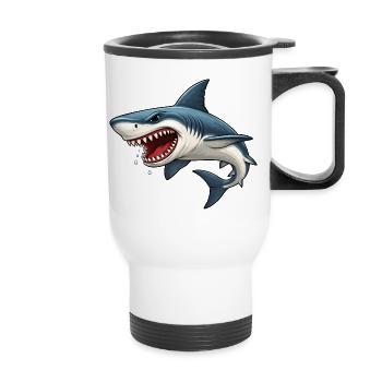 Shark Cartoon Funny Kids Ocean Animal Motif - Thermal mug with handle - white - Front
