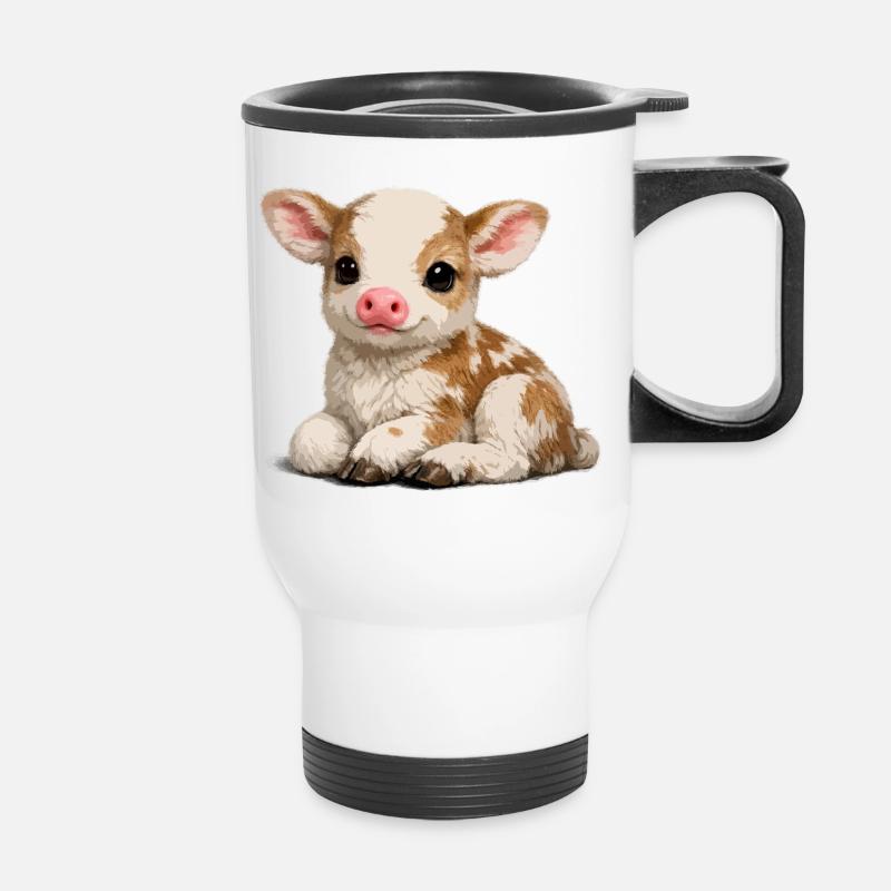 Cute calf cuddly toy - Thermal mug with handle - white
