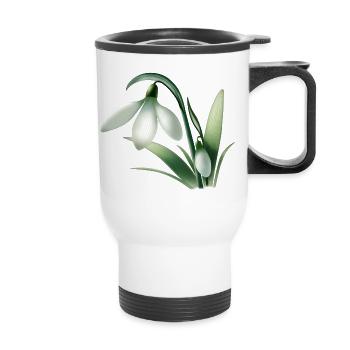 Winter Anemone – White Flower Graphic - Thermal mug with handle - white - Front