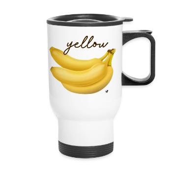 Illustration de trois bananes jaunes avec inscription - Tasse isotherme avec poignée - blanc - Devant