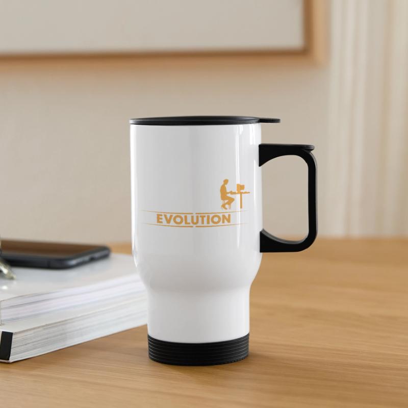 Computer Nerd Evolution - orange/weiss Thermobecher mit Tragegriff