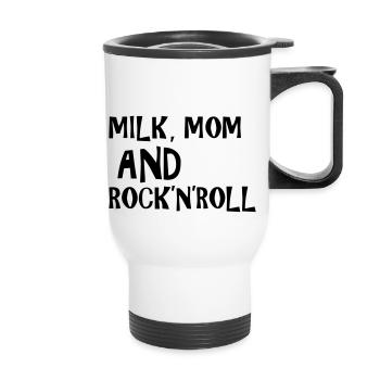 Milk, Mom and Rock 'N' Roll - Thermal mug with handle - white - Front