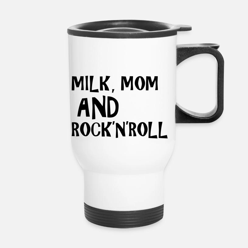 Milk, Mom and Rock 'N' Roll - Thermal mug with handle - white