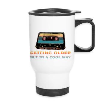 Retro Cassette Oldschool - Thermal mug with handle - white - Front