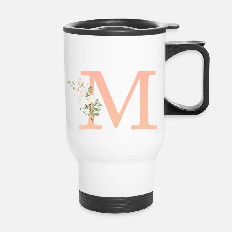 M Monogramm, minimal, pastel, Blumen - Thermobecher mit Tragegriff - Weiß