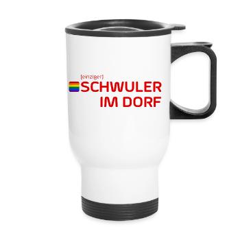 [einziger] SCHWULER IM DORF - Thermobecher mit Tragegriff - Weiß - Vorne