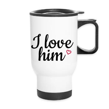 I love him - Thermobecher mit Tragegriff - Weiß - Vorne