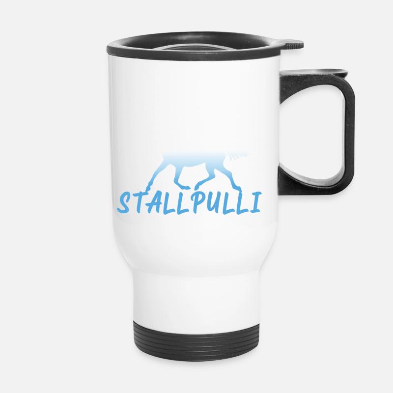 Stallpulli Pferd Reiten Reitstall Reiterhof Stall - Thermobecher mit Tragegriff - Weiß