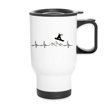 Snowboarding heartbeat snowboarder gift - Thermal mug with handle - white - Front
