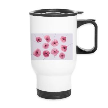 MOHNBLUME Pink Rot - Thermobecher mit Tragegriff - Weiß - Vorne