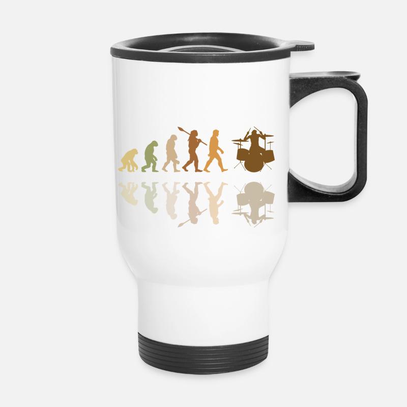 Evolution de l’homme Drums Band Retro Vintage Drummer - Tasse isotherme avec poignée - blanc