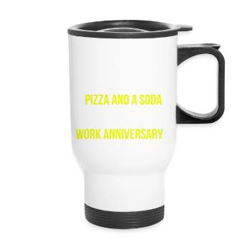 Anniversaire de travail Chef Pizza Disant anglais - Tasse isotherme avec poignée - blanc - Devant