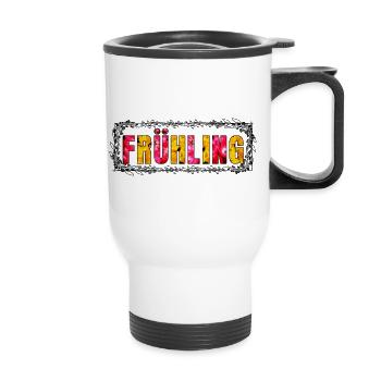 Frühling Bild und Blumenmotiv - Thermobecher mit Tragegriff - Weiß - Vorne