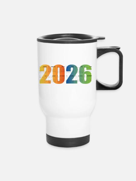 Jahreskalender 2026 - Thermobecher mit Tragegriff - Weiß
