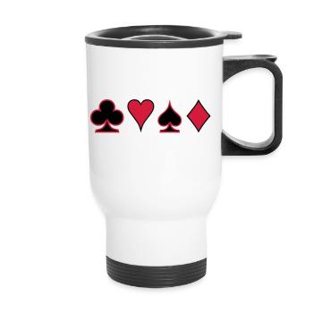 Poker Deck Dealer Trumpf Spielkarten Skat Canasta - Thermobecher mit Tragegriff - Weiß - Vorne