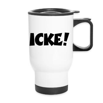 Lustige Berlinsprüche: ICKE! - Thermobecher mit Tragegriff - Weiß - Vorne