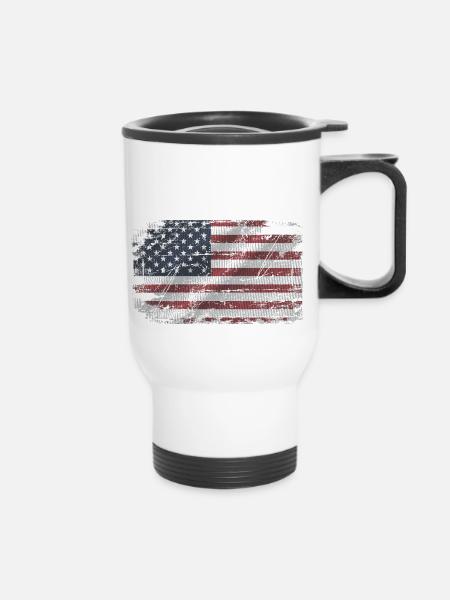 USA Vintage Flagge - USA Flag - Thermobecher mit Tragegriff - Weiß