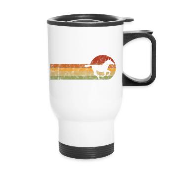 Reiten Pferd Pferde Retro Reiter Pony Reitsport - Thermobecher mit Tragegriff - Weiß - Vorne