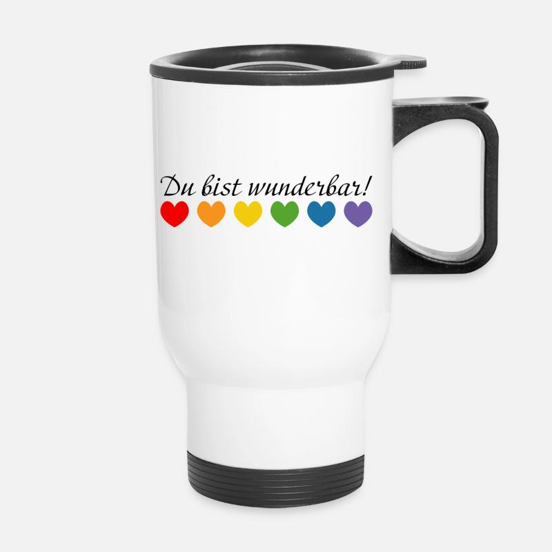 Regenbogenherzchen du bist wunderbar - Thermobecher mit Tragegriff - Weiß