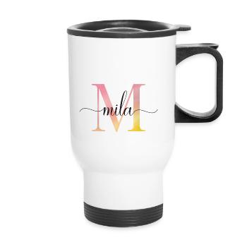 M | Monogramme | Nom | Mila | Aquarelle - Tasse isotherme avec poignée - blanc - Devant