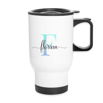 E| Monogramm | Name | Florian | Watercolor - Thermobecher mit Tragegriff - Weiß - Vorne