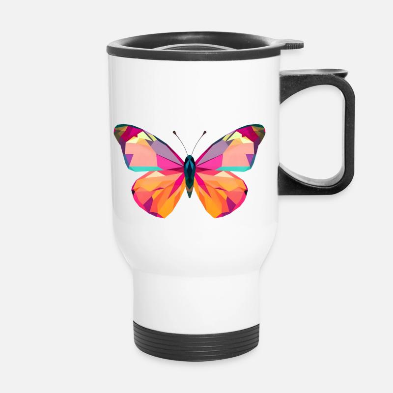 Lebendige Schmetterlingsflügel im Low Poly Stil - Thermobecher mit Tragegriff - Weiß