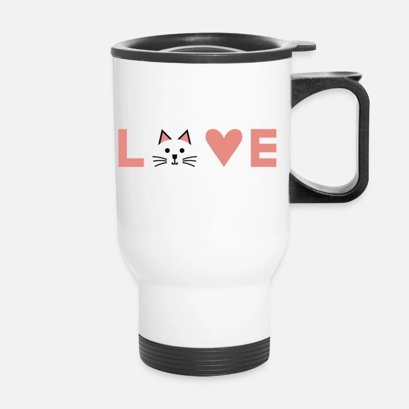 LOVE with Cat Face – Minimalist Design - Thermal mug with handle - white