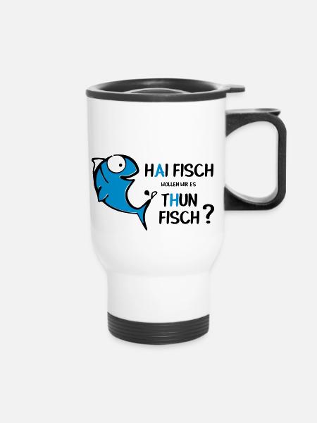Haifisch Thunfisch - Thermobecher mit Tragegriff - Weiß