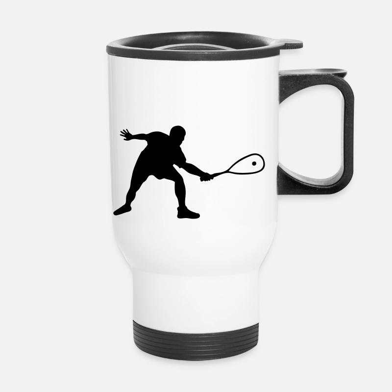 squash player vector drawing - Thermal mug with handle - white