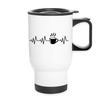 Tasse Kaffee EKG Herzschlag Kaffeeliebhaber Sucht - Thermobecher mit Tragegriff - Weiß - Vorne