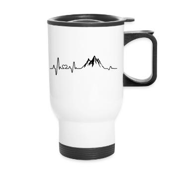 Heartbeat montagnes montagnes randonnée randonneurs d'alpinisme - Tasse isotherme avec poignée - blanc - Devant