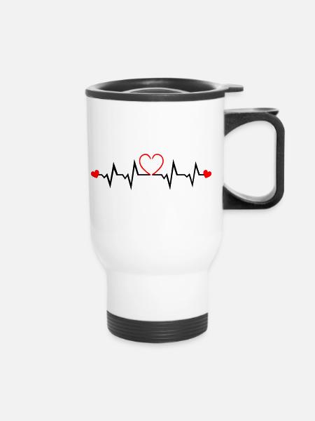 Battement de cœur, cœur, amour, couple - Tasse isotherme avec poignée - blanc
