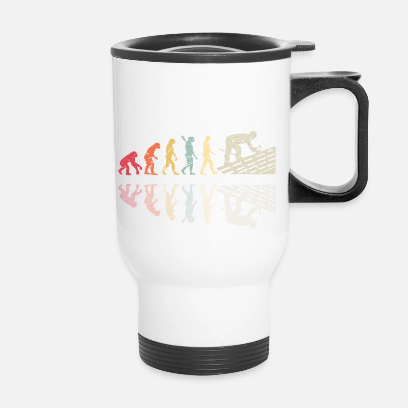 Couvreur Human Evolution Retro Vintage Construction - Tasse isotherme avec poignée - blanc