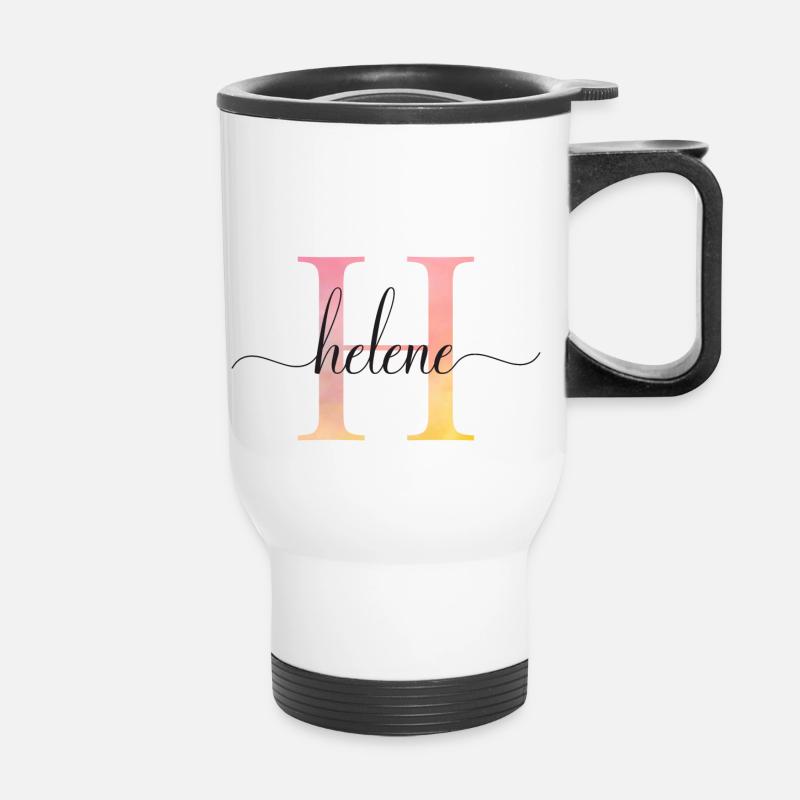 H | Monogramme | Nom | Hélène |Aquarelle - Tasse isotherme avec poignée - blanc