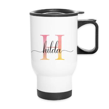 H | Monogram | Name | Hilda |Watercolor - Thermal mug with handle - white - Front