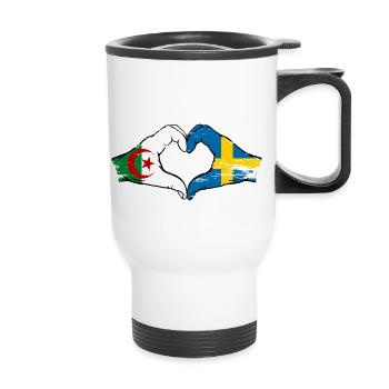 Algeria Sweden Flag Hands Heart Shape Used - Thermal mug with handle - white - Front