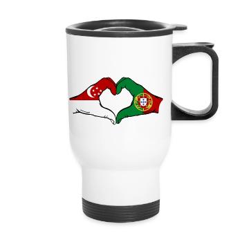 Singapur Portugal Flagge Hände Herzform - Thermobecher mit Tragegriff - Weiß - Vorne