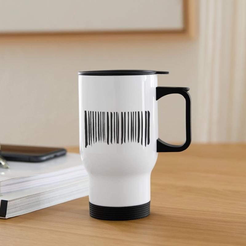Barcode Strokes Lines Scribbled Barcode Scan Thermal mug with handle