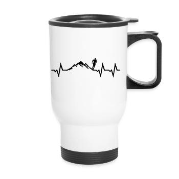Mountain running heartbeat, running EKG - Thermal mug with handle - white - Front