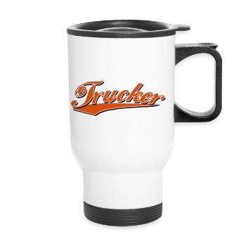 trucker truck transporter driver truck sticker - Thermal mug with handle - white - Front