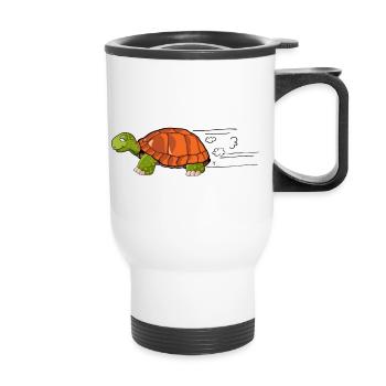 tortue dessin vitesse humour - Thermal mug with handle - white - Front
