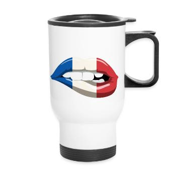 France flag lips mouth French flag - Thermal mug with handle - white - Front