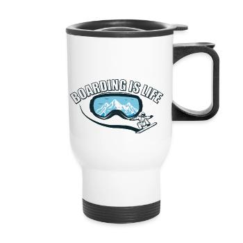 Boarding is Life - Snowboard - Thermobecher mit Tragegriff - Weiß - Vorne