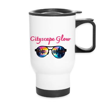 Cityscape Glow, Sonnenbrille - Thermobecher mit Tragegriff - Weiß - Vorne