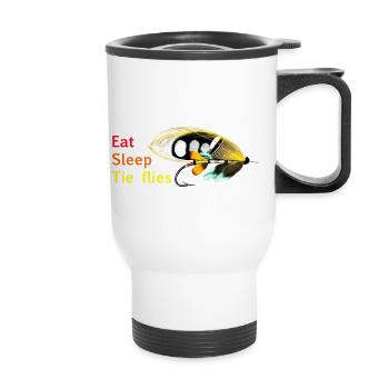 manger dormir cravate mouches noir argus - Tasse isotherme avec poignée - blanc - Devant