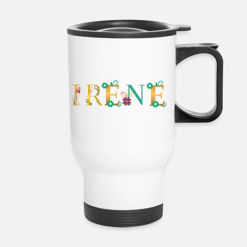 Nom IRENE Orné de fleurs - Tasse isotherme avec poignée - blanc