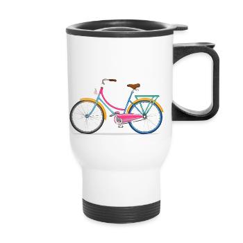 Dessin technique, vintage, vélo, coloré - Tasse isotherme avec poignée - blanc - Devant