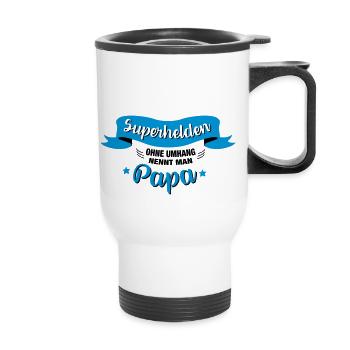 Superheld Papa - Thermobecher mit Tragegriff - Weiß - Vorne