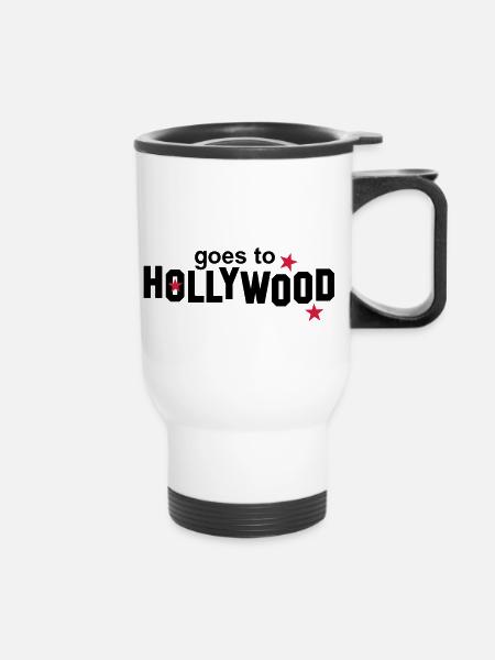 Dein Name + goes to HOLLYWOOD - Thermobecher mit Tragegriff - Weiß