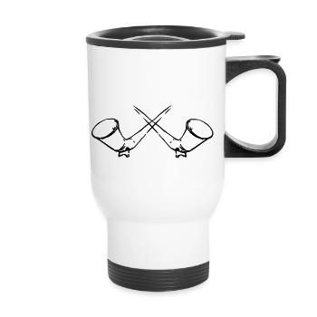 ALPHORN,HORN,BLASINSTRUMENT,ALPEN,POLSTERPFEIFEF - Thermobecher mit Tragegriff - Weiß - Vorne